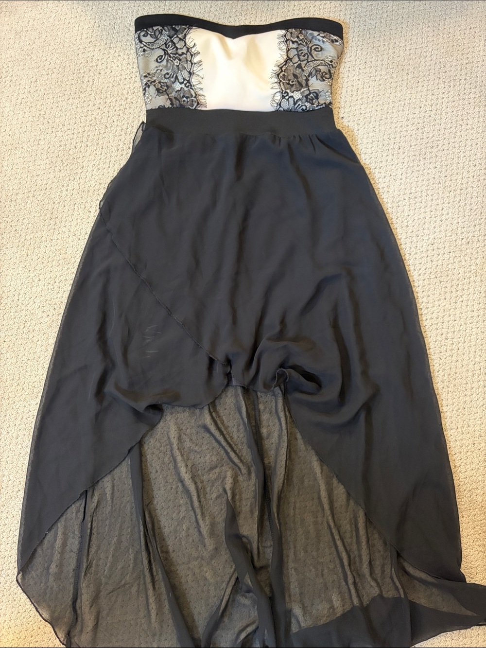 Ardene Strapless Black High-Low Skirt with Cream Lace Bodice